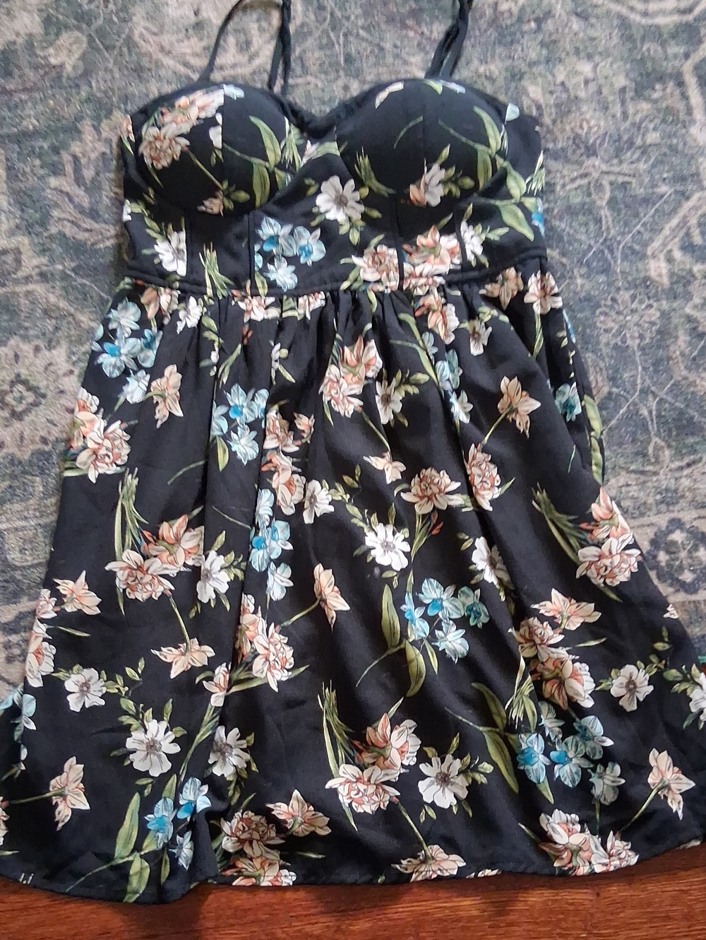 Black Floral Sweetheart Neckline Dress